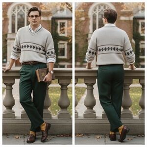 Classics M Vintage 90s Eclectic Grandpa Old Money Argyle Preppy Knit Sweater